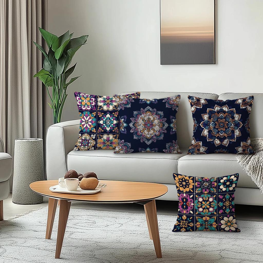 4Pcs/Setgeometric Square Boho Pattern Cushions Pillowcase Polyester Cushion Cover Throw Pillow Pillowcover Home Car Sofa Decor