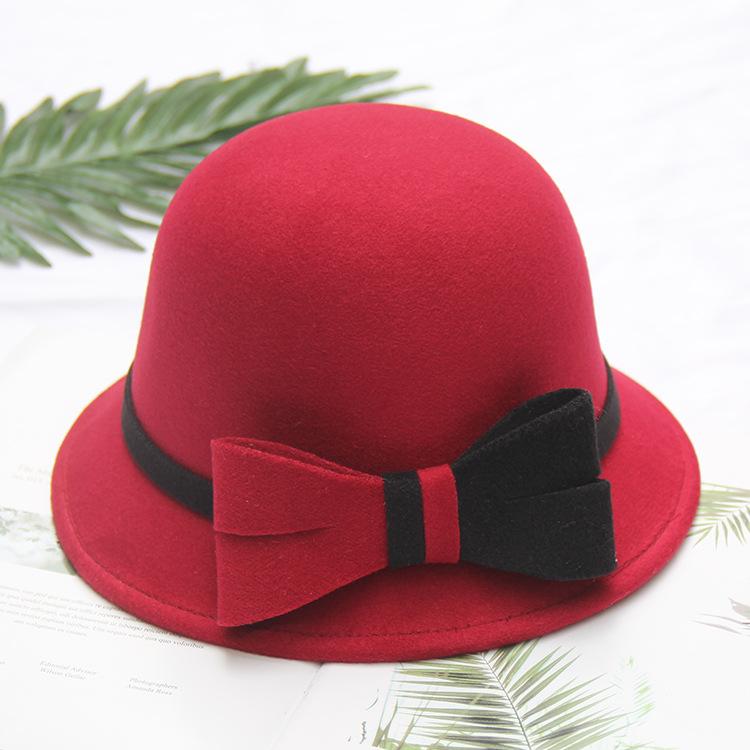 Autumn and Winter Women's Wool Hat Two-color Big Bow Basin Hat Elegant Temperament Felt Hat Top Hat