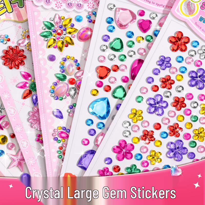 Children's Gem Stickers: DIY Shiny Diamond & Cartoon Princess Crystal Hearts