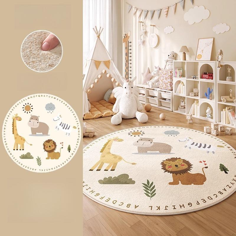 Cartoon Style Bedroom Decor Round Carpet Animal Pattern Carpets for Living Room Thick Plush Children‘s Floor Mat Fluffy Soft Rug