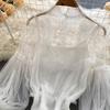 Women's Summer Lace Mesh Puff Long Sleeve Blouse Vintage Blouses Elegant Korean Tops Shirts Clothing