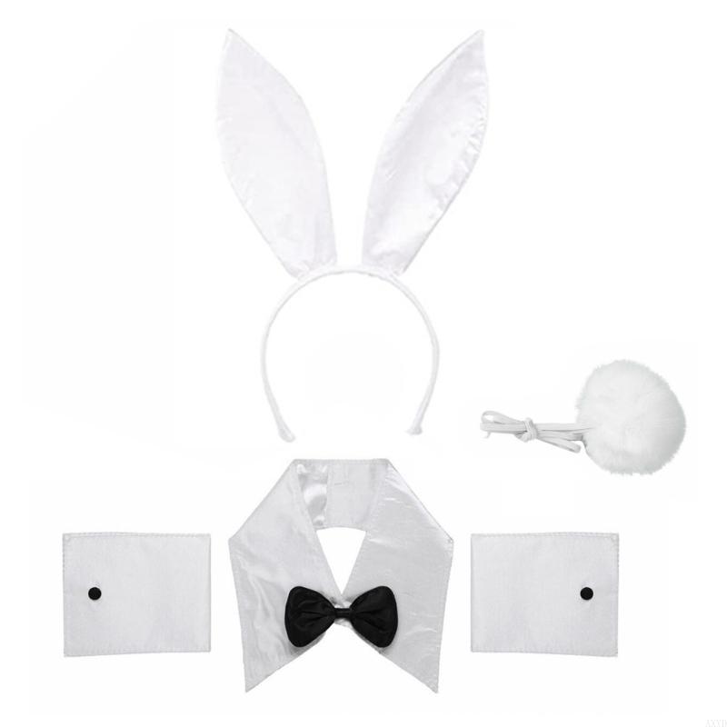 AXYD Rabbit Costume Easter Bunny Costume Set Bunny Cosplay Headband Tail Collar