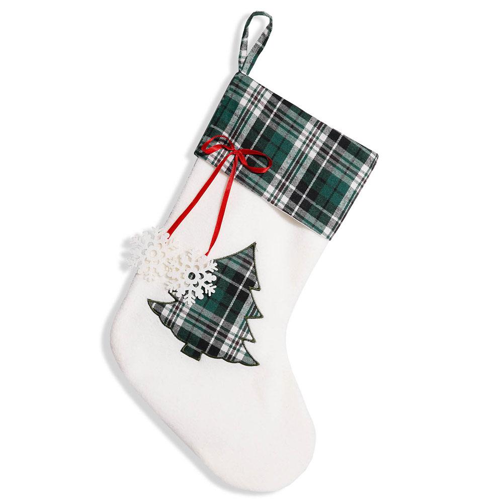 Green Plaid Dog Paw Christmas Stockings Red Gingham Snowflake Plush Pet Christmas Gift Bags For Xmas Party House Tree Decoration