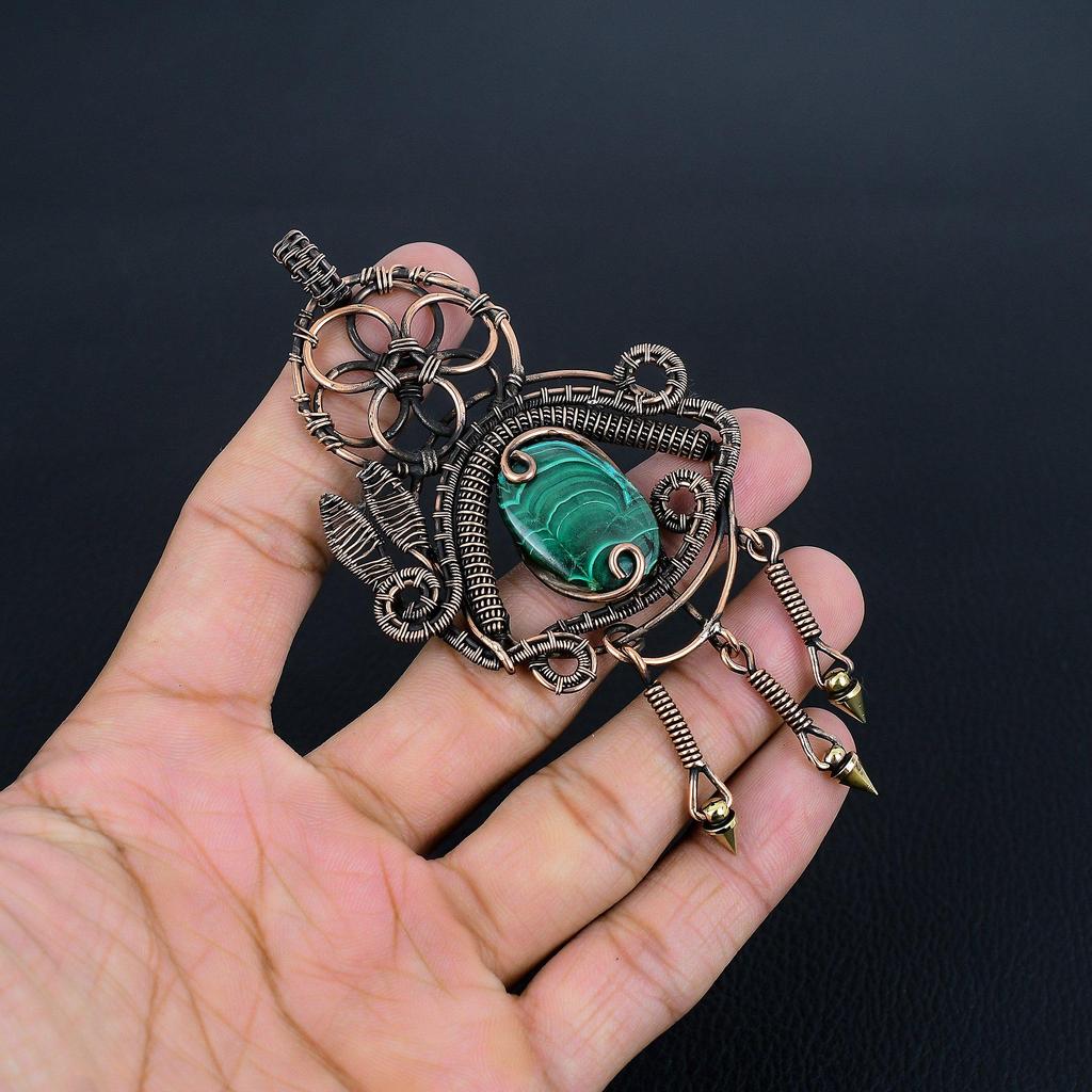 Malachite Pendant, 999 Copper Wire Wrapped Pendant Jewelry. Gift For Women Handmade Pendant Gemstone Jewelry