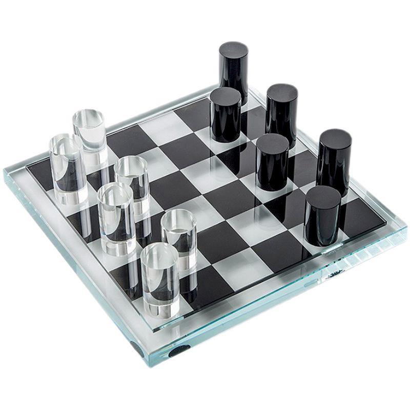 Creative Light Luxury Geometric Chess Soft Decoration Living Room Model Room Office Crystal Black and White Chessboard Ornaments