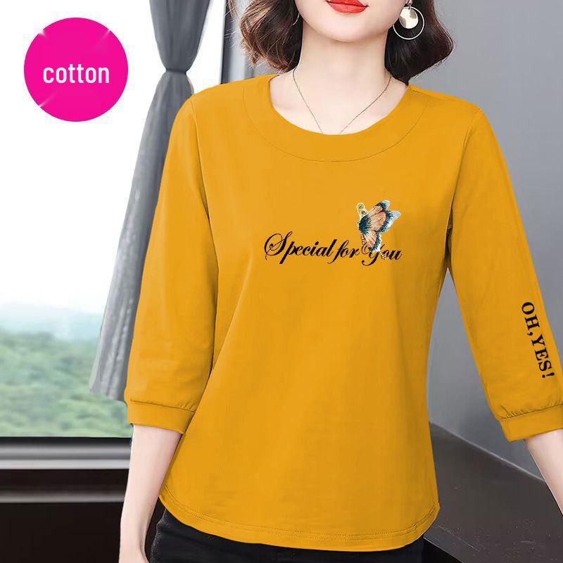Premium Cotton Seven-Sleeve Women's Summer 2025 Korean Style Casual Loose Slimming Belly-Covering Versatile Top