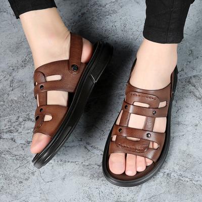 Fashion Men Sandals Solid Color Genuine Leather Men Summer Casual Comfortable Open Toe Sandal Soft Beach Footwear Male 2025 Men Slippers