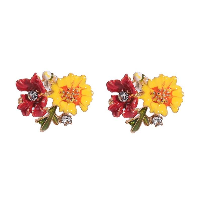 Pinkdudu Multicolor Daisy Flower Stud Earrings Alloy Enamel Retro Series Earrings for Women Jewelry Accessories PD352