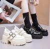 Fashion Retro Thick Heel Loafers Women's Autumn New Single Shoes Buckle Round Head Fashionable British Style Small Leather Shoes