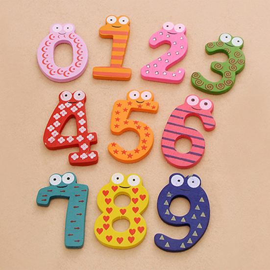 10Pcs Cute Wooden Fridge Magnet Number 0-9 Kids Colorful Educational Toy Set