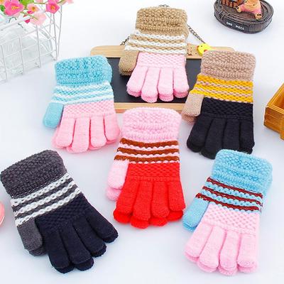 Kids Cartoon Rabbit Knitted Mittens Windproof Thick Velvet Children Ski Gloves
