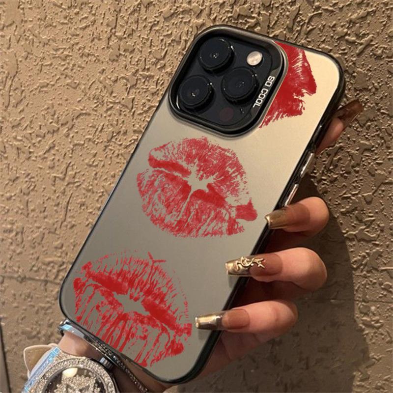 Red Lip Pattern Electroplate Silver IMD Phone Case For  Redmi Note 14 13 12 11 10 Pro Plus 5G 12S 11 Redmi 14C 12 4G Cover