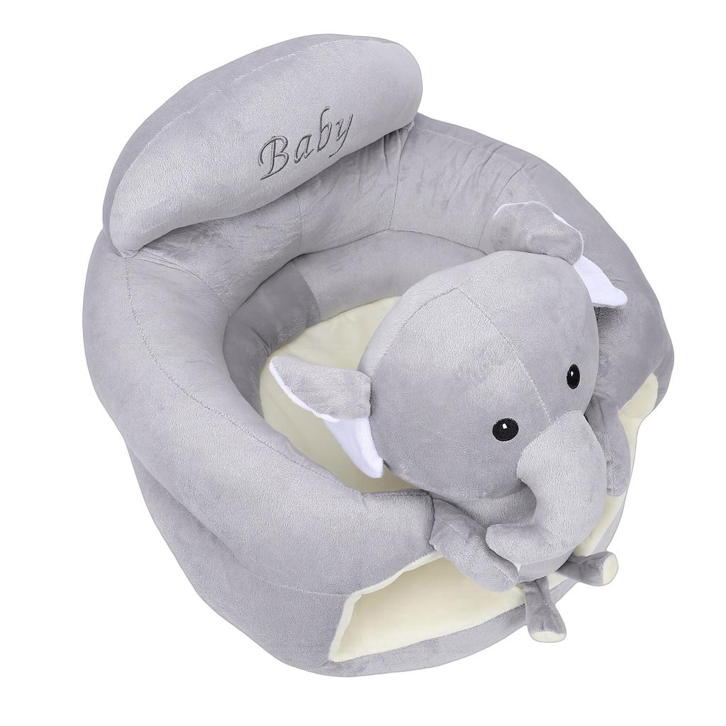 Infant Support Seat Soft Plush PP Cotton Cute Cartoon Animal Baby Sit Up Chair for Home Dark Gray Elephant