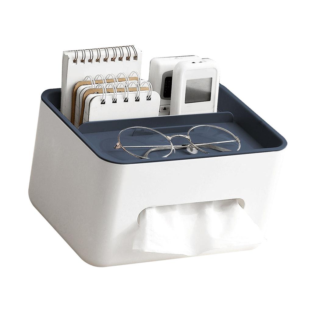 Tissue Box Cover Rectangular Multifunctional Napkin Box Holder with Remote Control Box for Living Room