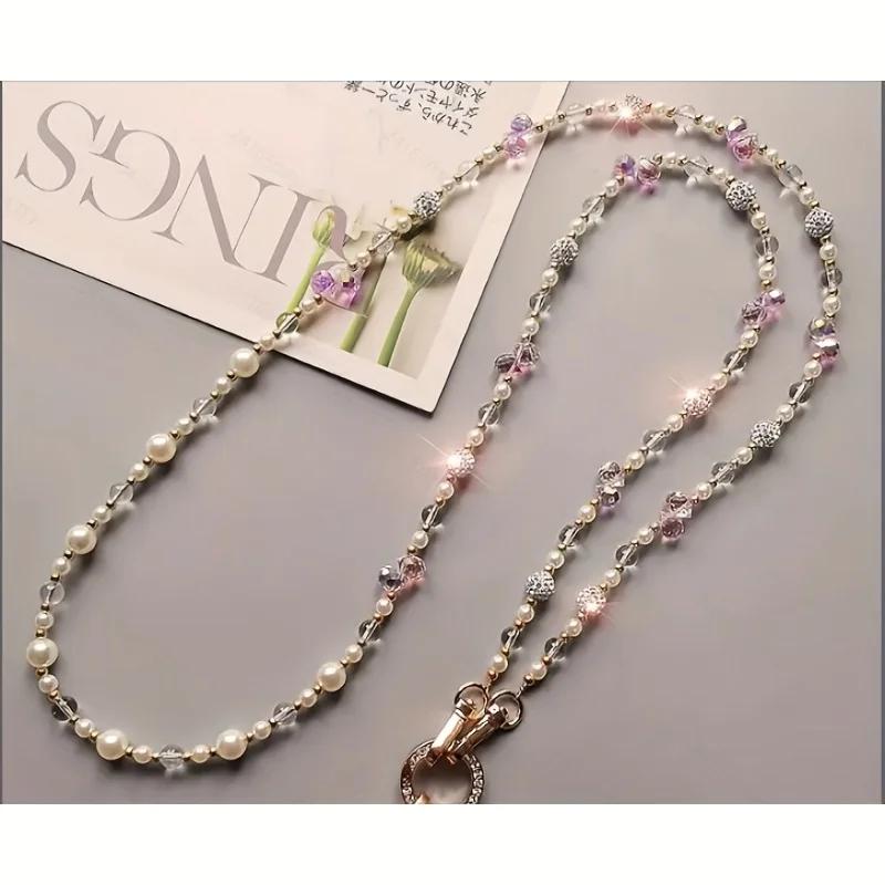 1PC Women's Elegant Beaded Phone Strap,Adjustable Sparkling Polypropylene Lanyard, Fashion Cell Phone Wrist Strap for Daily Gift