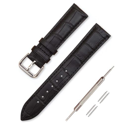 Jumpsunfun Genuine Crocodile-Embossed Leather Watch Band, Replacement Strap, 15mm/Black (Includes Instructions, Replacement Tool, and Spring Bars)