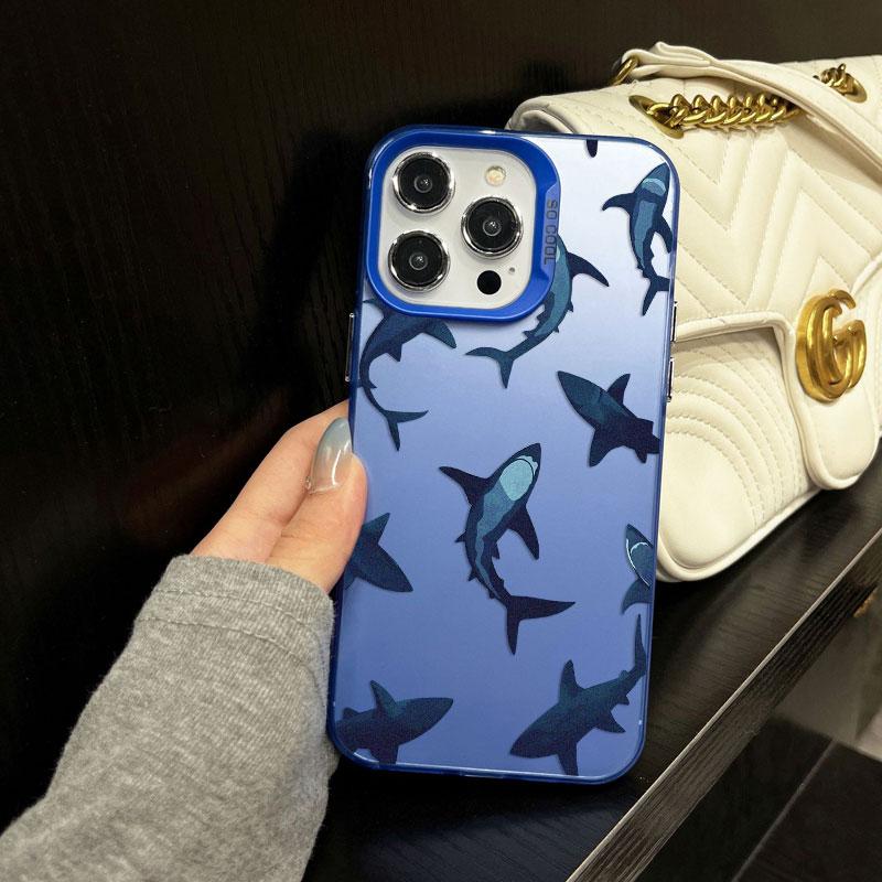 Ocean Shark In Groups Laser Phone Case For IPhone 13 11 12 Pro Max Mini 16 15 14 Pro Max Plus Shockproof Protective Back Covers
