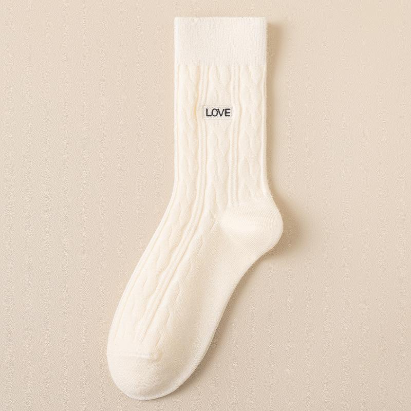 Women's Embroidered Midtube Pile Socks All Match Comfortable Breathable Slim Midtube Pile Socks