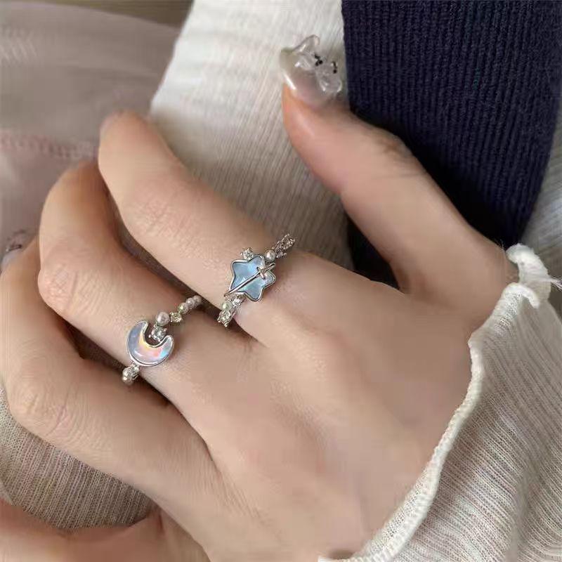 Kirschblüten-Emaille-Ring mit Perlenstern & Gänseblümchen – Exquisites Mode-Design für Damen