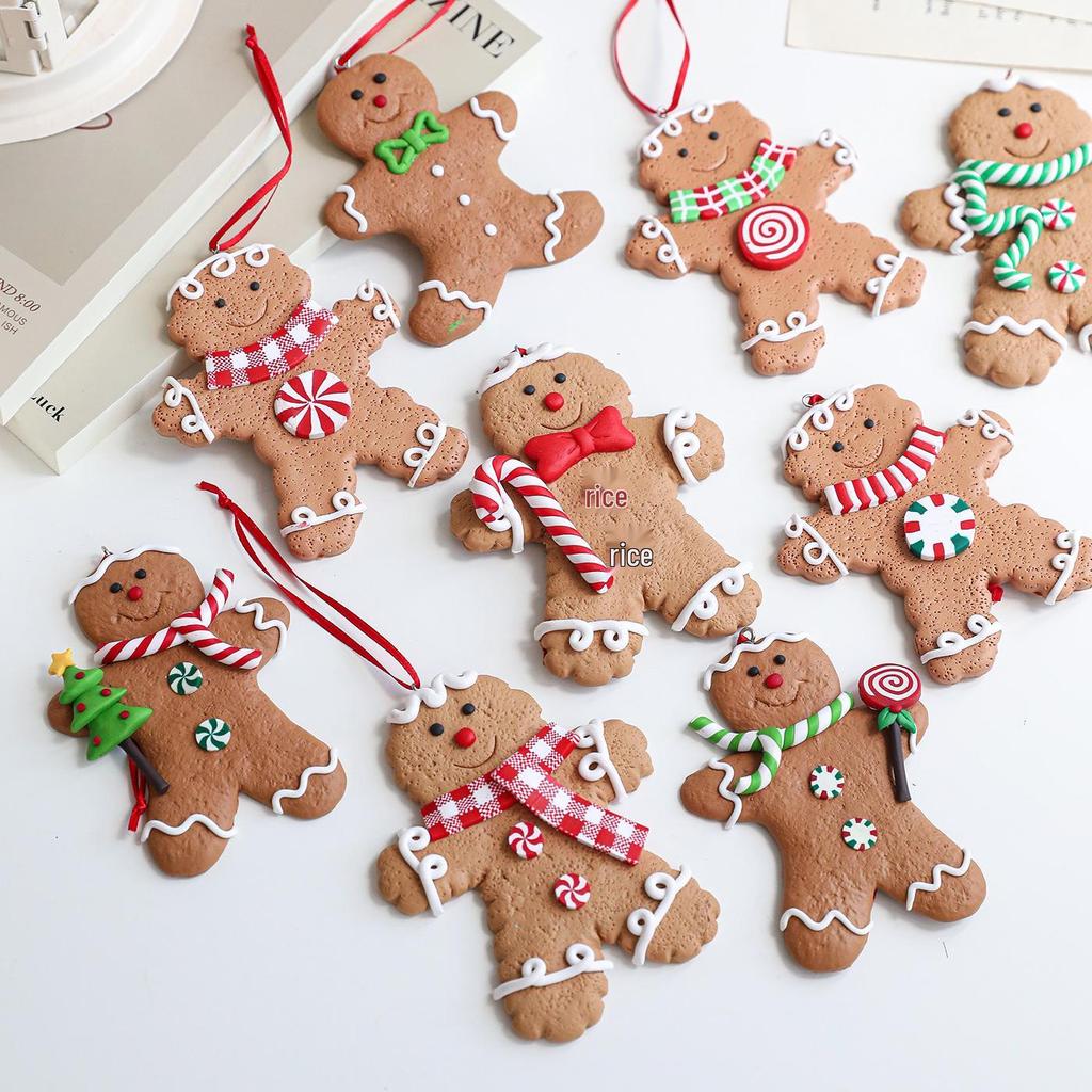 Gingerbread Man Polymer Clay Christmas Ornament - Hand-Painted Retro Tree Decoration