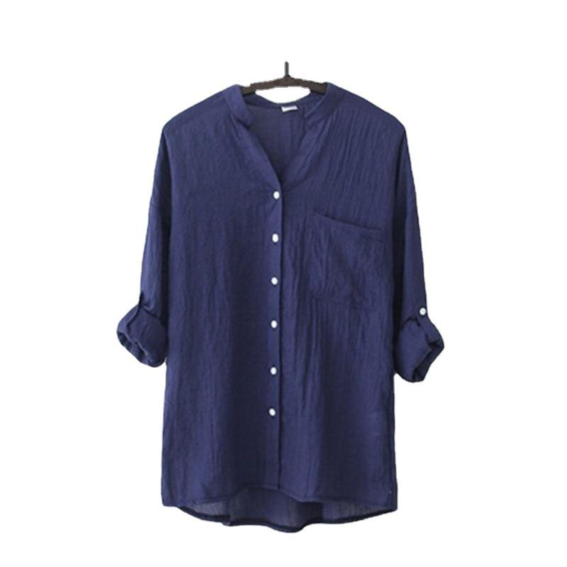 Summer Sunscreen Japanese Cotton Linen Stand Collar Blouse