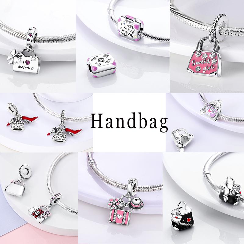 925 Silver Charms Lipstick Perfume High Heels Handbag Dress Camera Pendant Fit Original Pan Bracelet Bead DIY For Woman
