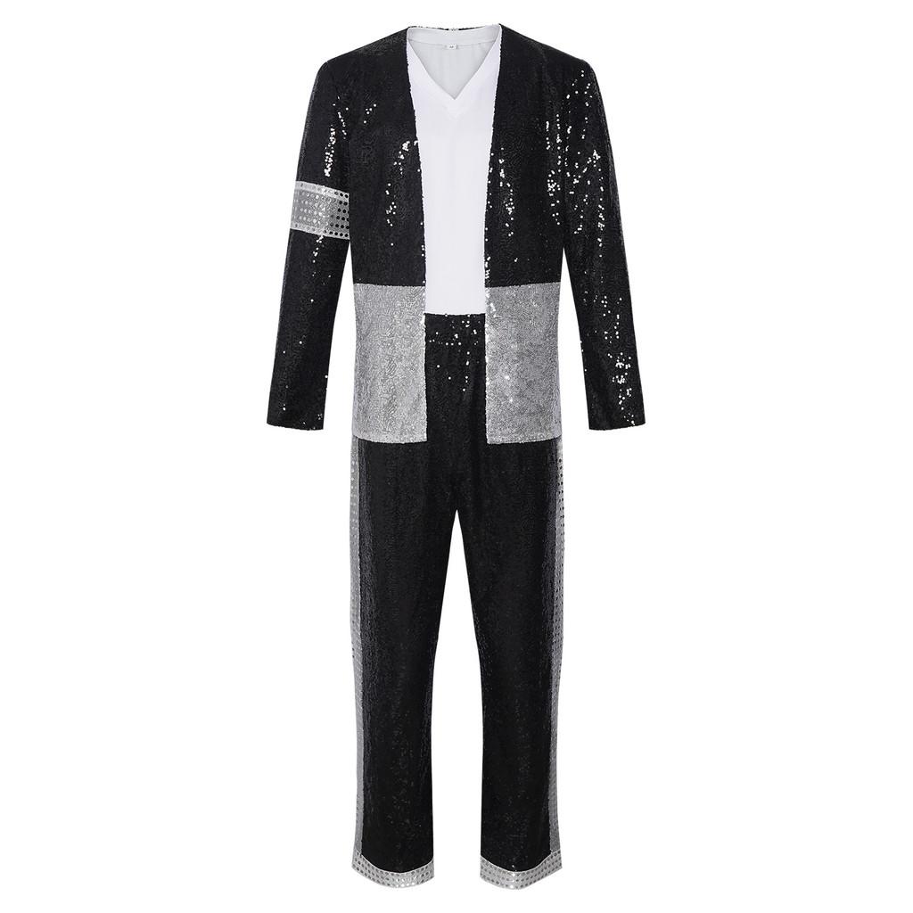 Costume di Scena Michael Jackson Tuta da Esibizione con Paillettes per Spettacolo di Danza Moderna