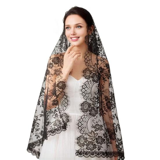 Velo di Pizzo Rete ad Alta Densità Forma Rigida Accessorio per Capelli da Sposa con Raffinati Bordi Floreali Aspetto Retrò Elegante per Matrimoni Halloween Gotico
