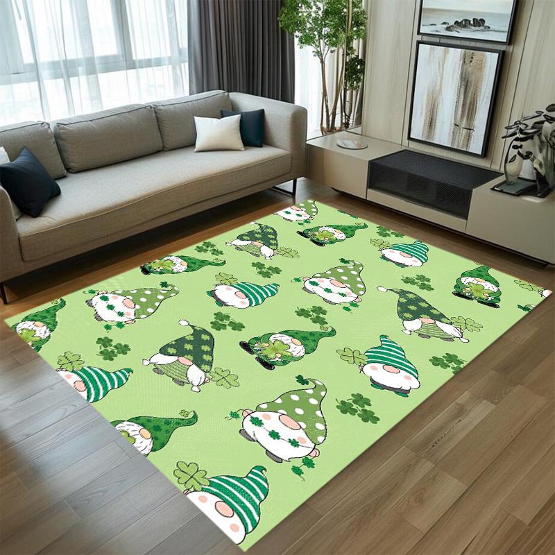 

St. Patrick s Day Gnome & Shamrock Area Rug Carpet Mat Non-Slip Easy Clean Large Size for Living Room Bedroom Holiday Decor 40X60cm