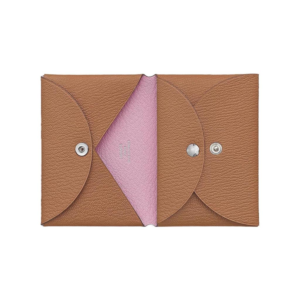 Hermes Calvi Duo Mysore Ziegenleder Geldbörse Kartenhalter Reguläre Damen Geldbörsen Quebracho Mauve-Sylvestre H083038CKAI