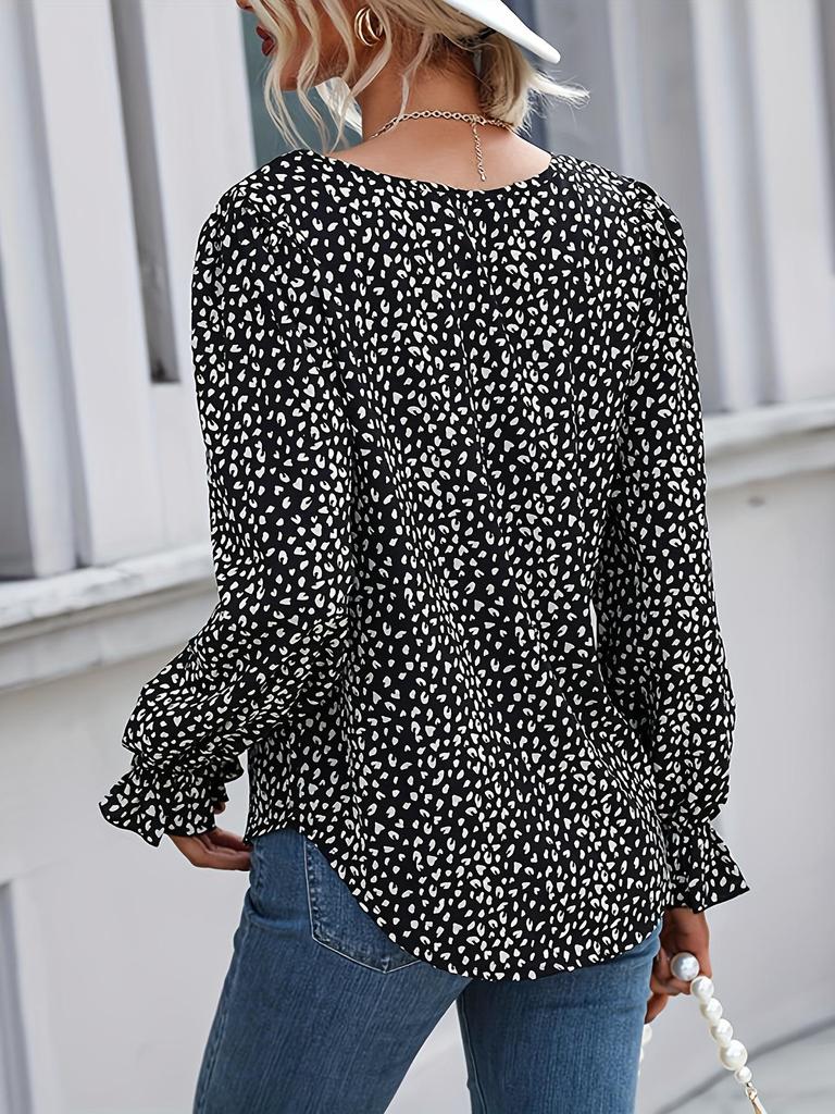 2025 Women's Long-Sleeve V-Neck Printed Casual Fashion Top
