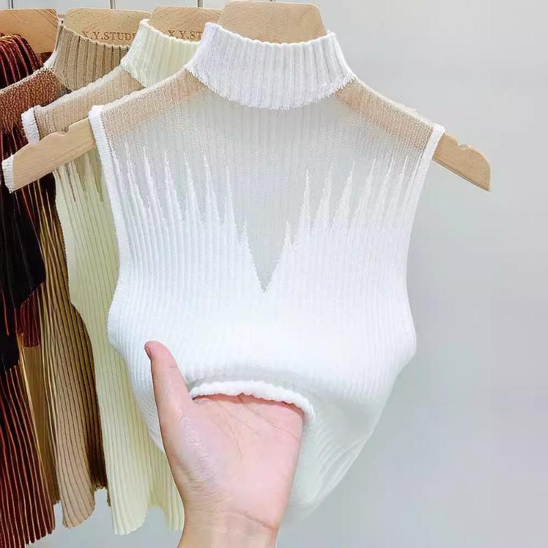 Pletený top s halterneckem Malá halter vesta Dámské oblečení Svetr s polovičním rolákem Bez rukávů Krátký top