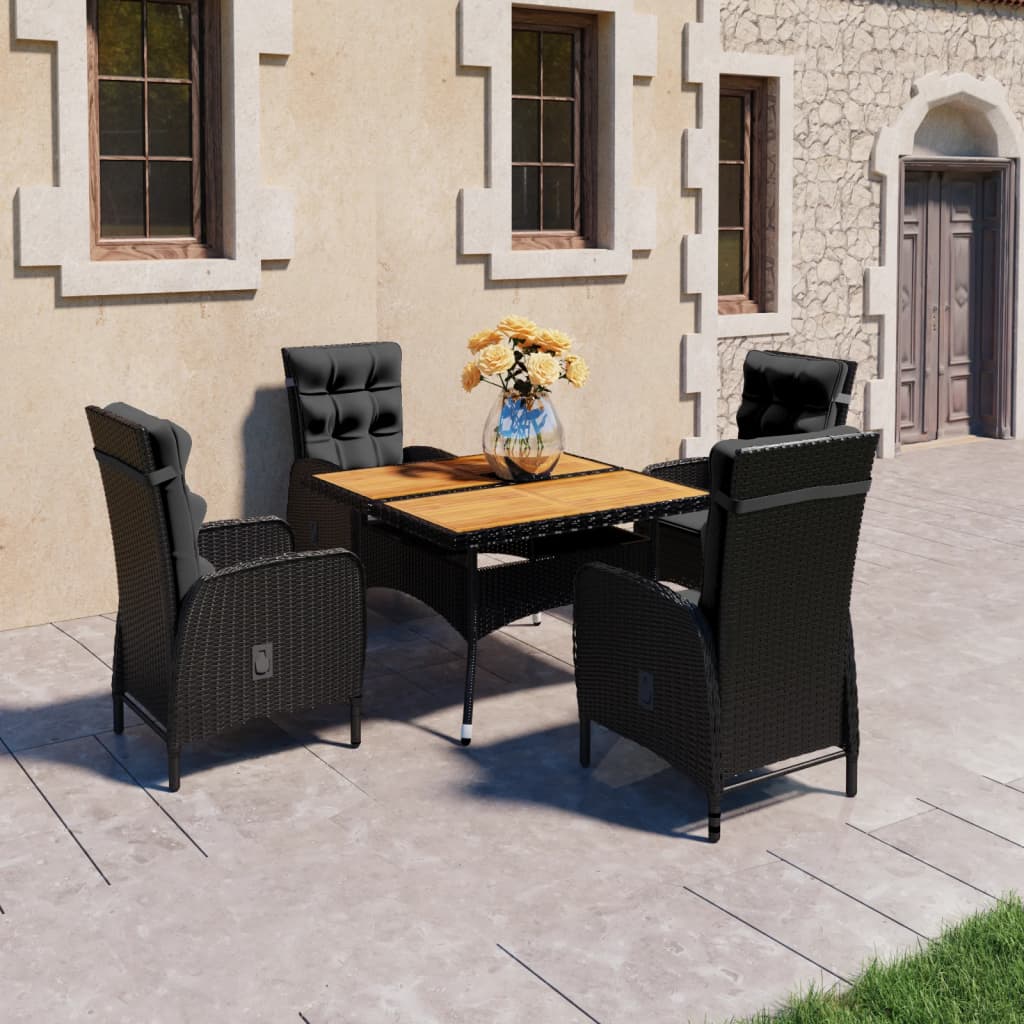 5 Piece Outdoor Dining Set Poly Rattan and Acacia Wood Black