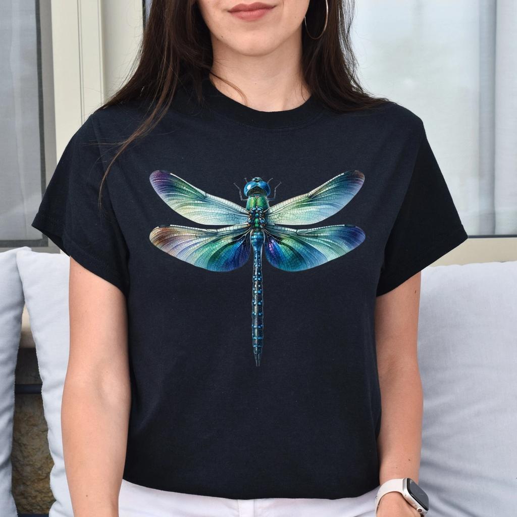 Blue Dragonfly Color Splash Unisex T-shirt Black Navy Dark Heather