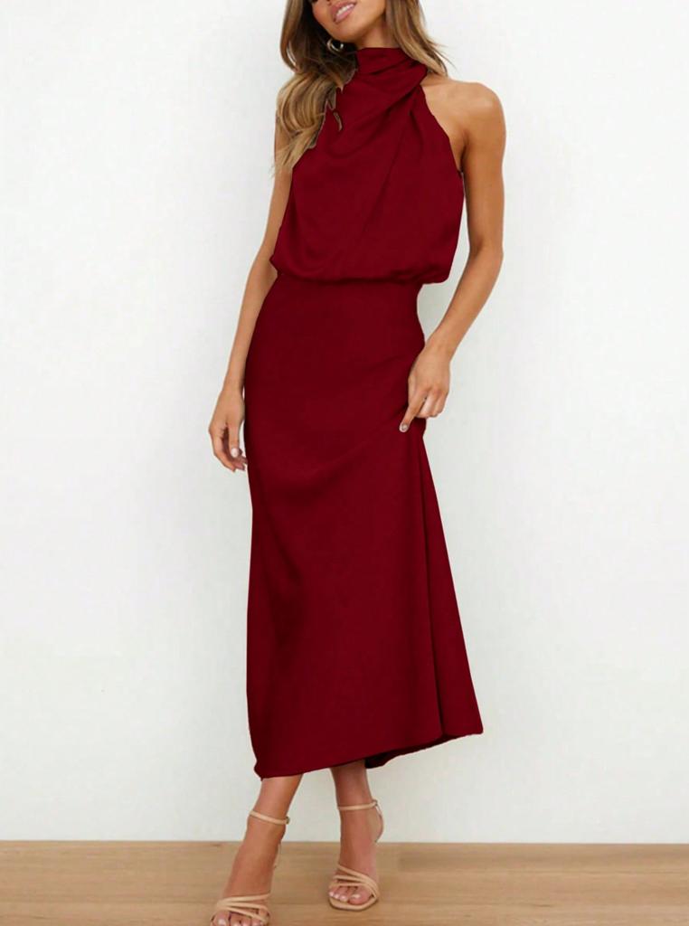 Spring and summer new high-end satin sleeveless dress fashionable and elegant temperament light evening dress