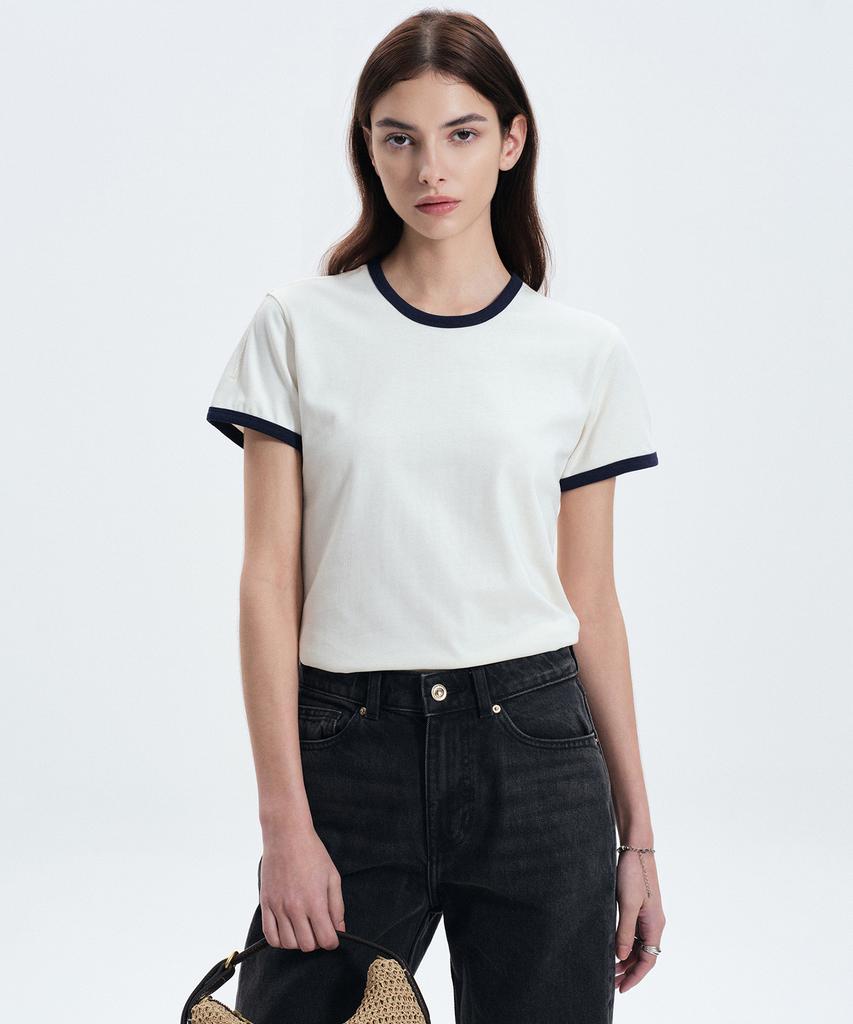 Tienjiti W Cropped Ringer Tee (Cream) Tnts6E210Cr