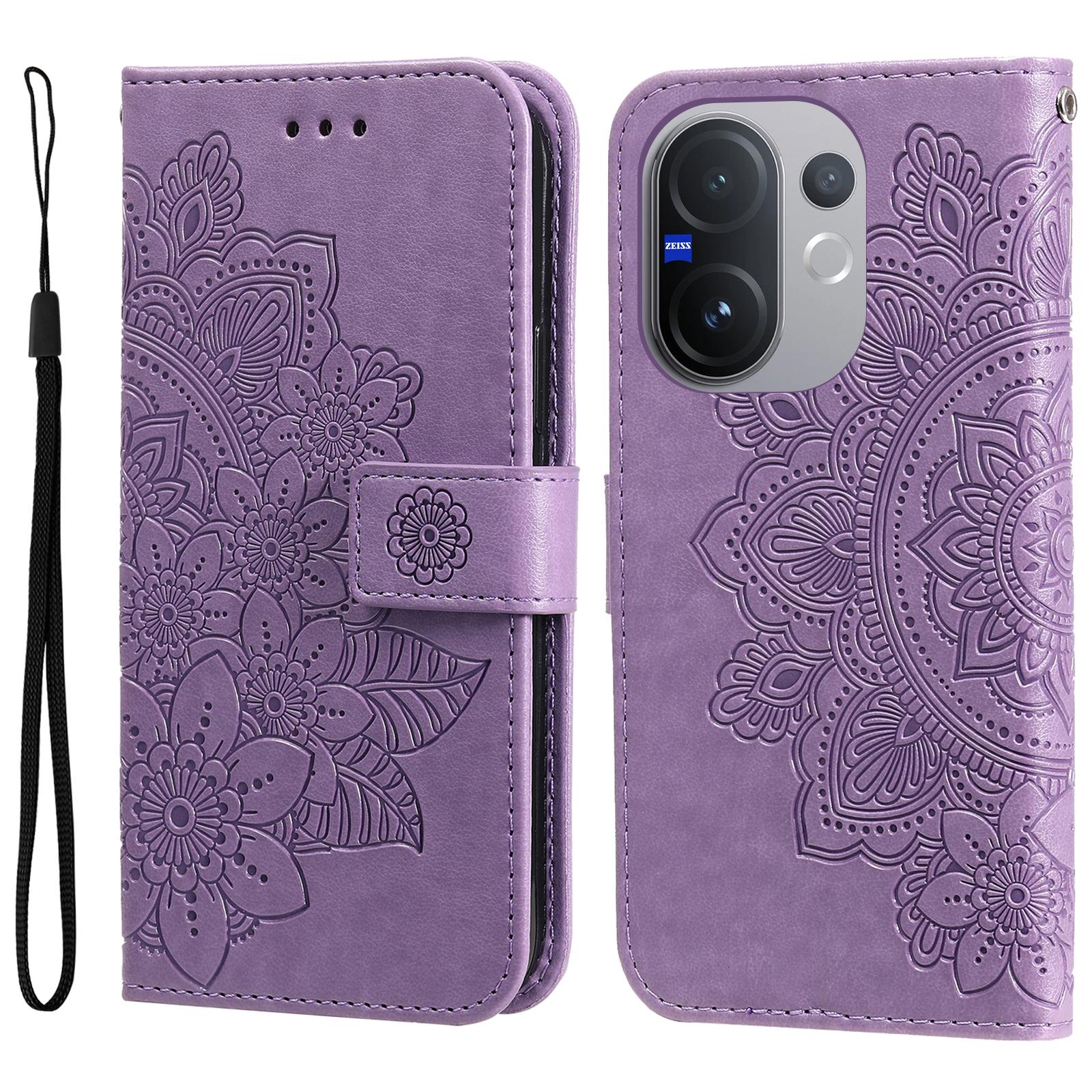 

For vivo V60 5G Case Floral Pattern PU Leather Wallet Stand Phone Cover E