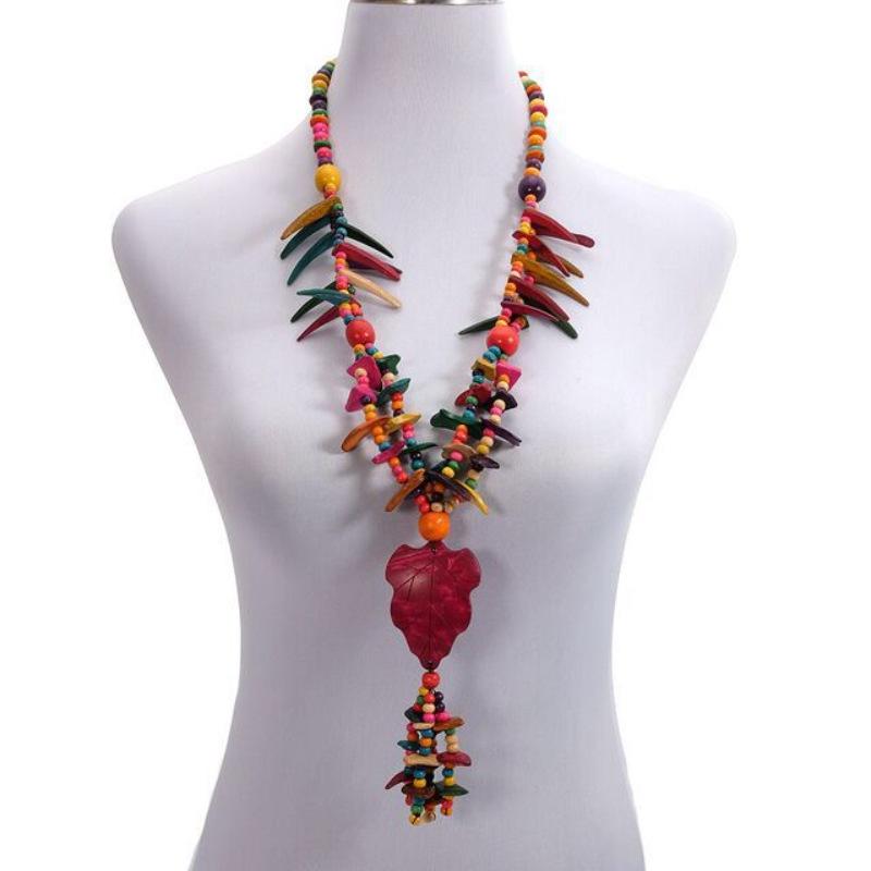 JMXD-Bohemian ethnic style necklace coconut shell pendant colorful multi-layer beaded retro hand-woven necklace women's jewelry