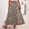 Womens A-Line Midi Skirt With Floral Print Split Hem Elegant Casual Dress