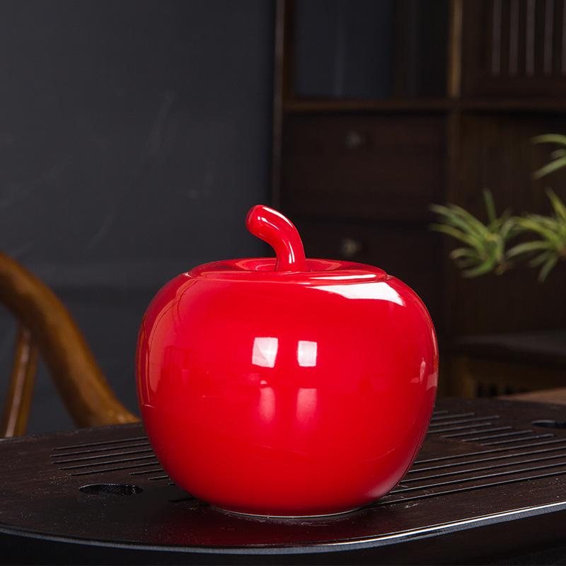 Creative Ceramic Apple Sealed Tea Cans Wedding Candy Gift Box Christmas Storage Jar Decoration Crafts Porcelain Home Decoration