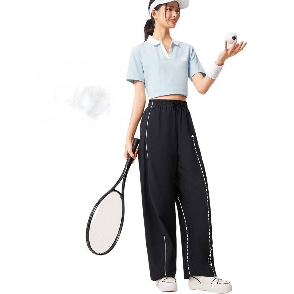 Li Ning Sports Lifestyle Series Casual Ice Silk Quick-Dry Cool Comfortable Versatile Sports Long Pants Women bottoms Black AYKV478-1