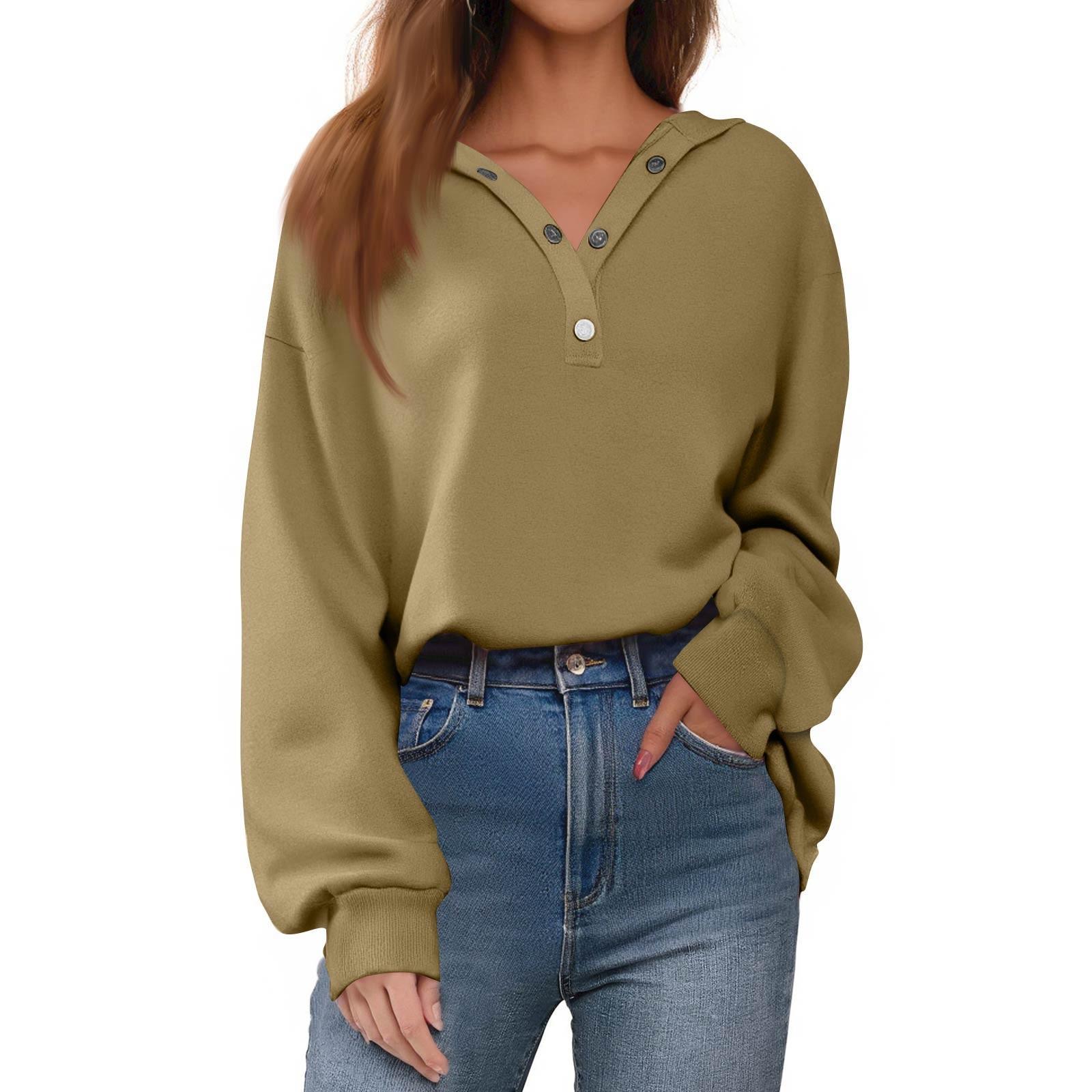 

Жіночі однотонні пуловери на гудзиках, повсякденні світшоти з довгими рукавами L