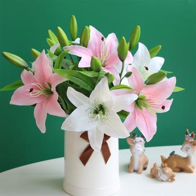 Künstliche Lilienblüten mit 1 vollblühenden Blütenköpfen und 2 Knospen, Hochzeitsfeier, Büro, Heimdekoration