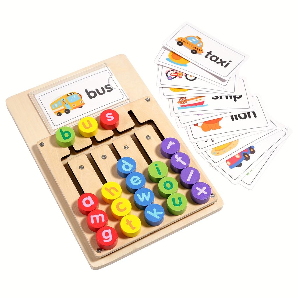 Letter Spelling Learning Board + 12 Double-Sided Word Cards (Total of 24 Words) | Educational Toy for English Phonics Introduction