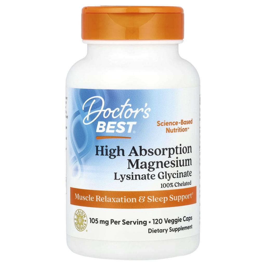 Doctor's Best, High Absorption Magnesium, 105 mg, 120 Veggie Capsules (52.5 mg per capsule)