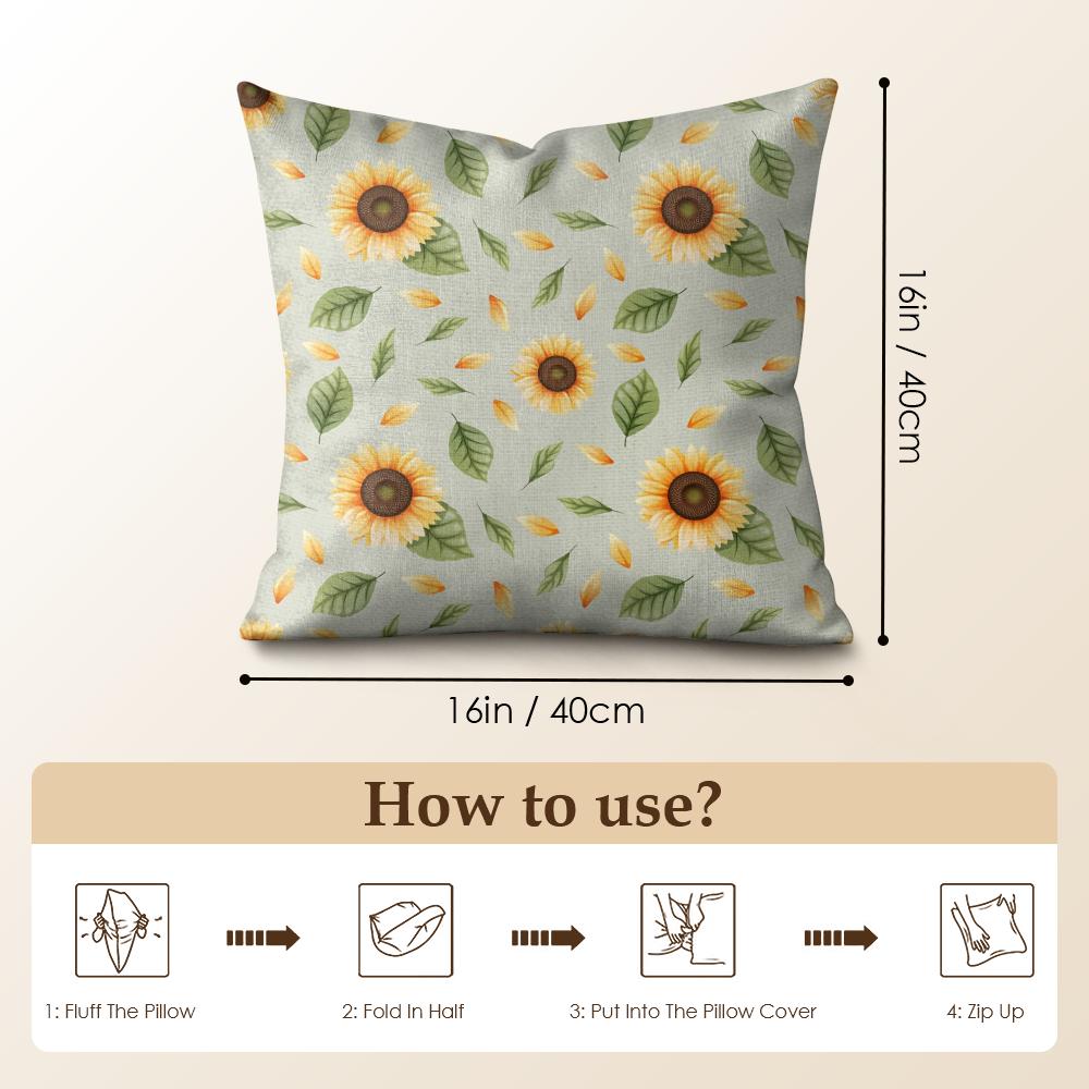 Sunflower Pattern Cushion Cover Natural Linen Pillow Cover Double-Sided Print Cushion Cover For Sofa Home Decor