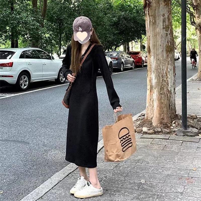 Spring Autumn Solid Color Loose Casual Sweatshirt Dress Women Elegant Zipper Pullover Vestidos Robe