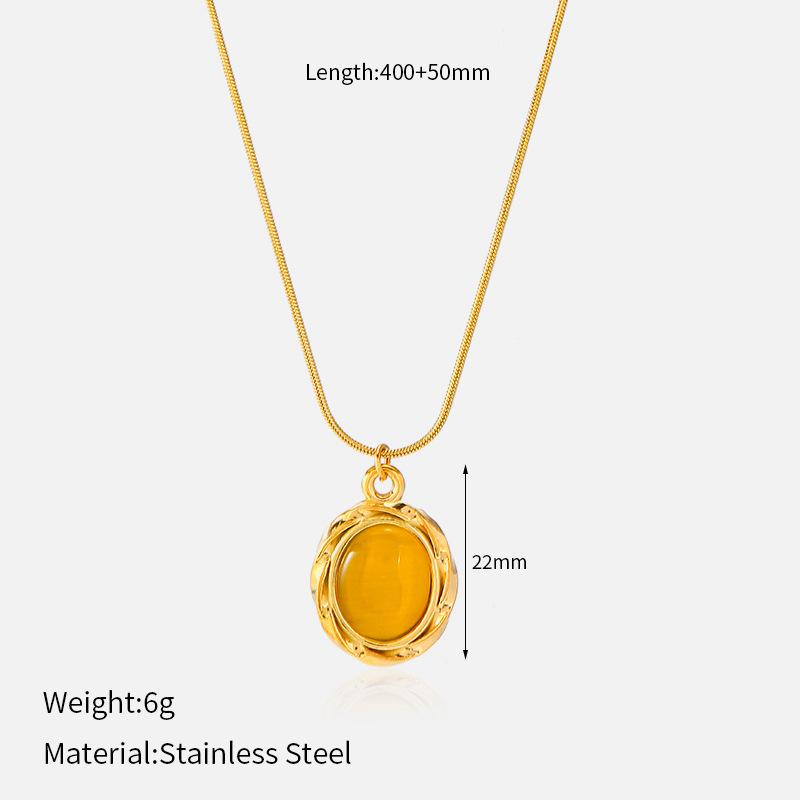 European and American retro wave oval opal pendant necklace light luxury titanium steel versatile women's collarbone chain neck decoration