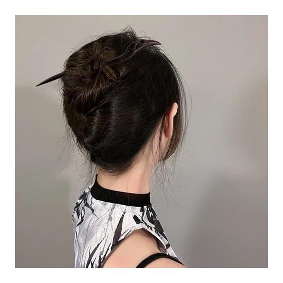 KENASTA Natural Wood Hair Stick Kanzashi, Single Piece Wooden Handmade Simple Hair Accessory for Yukata, Kimono, Bun, Retro, Everyday Use, Long Hair,