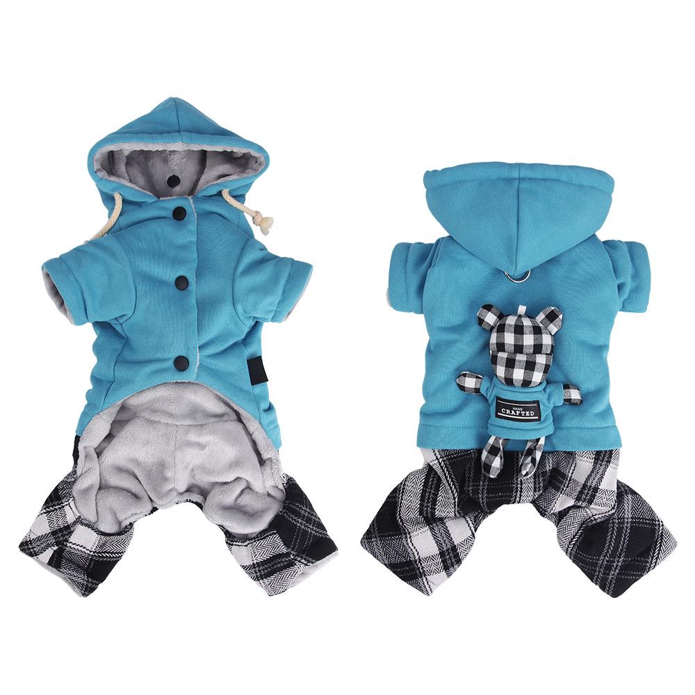 Pet four-legged hooded sweater fleece warm autumn and winter cotton-padded coat doll cartoon comfortable cat and dog clothes
